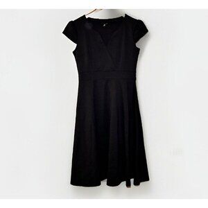 Miusol Womens Black Solid Fit And Flare Dress V Neck Sleeveless Size Large